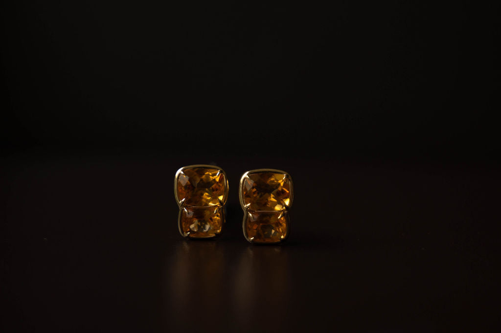 Aretes en Oro de 14k con Citrino Corte Cushion