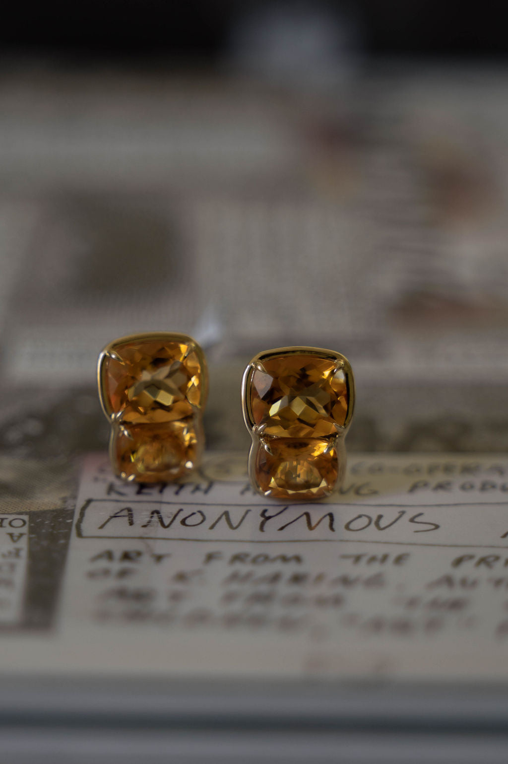 Aretes en Oro de 14k con Citrino Corte Cushion