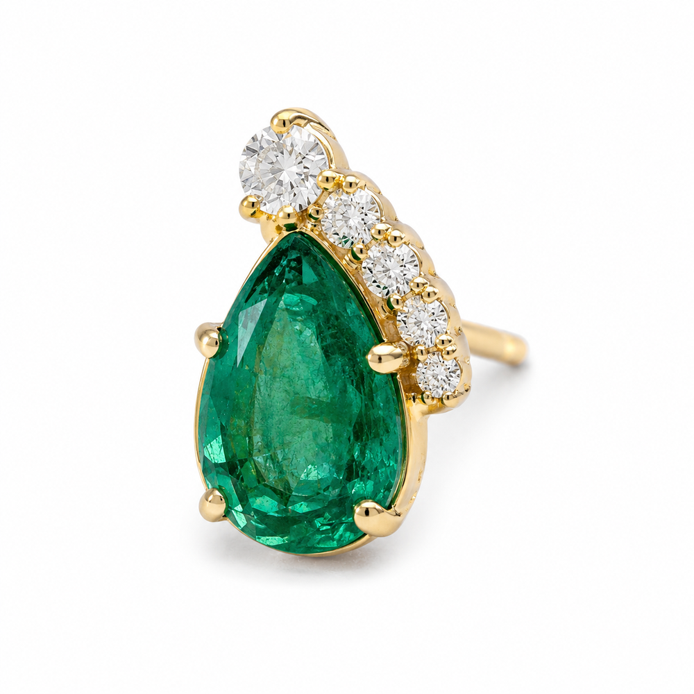 Aretes de Esmeralda Pera con Diamantes cascada