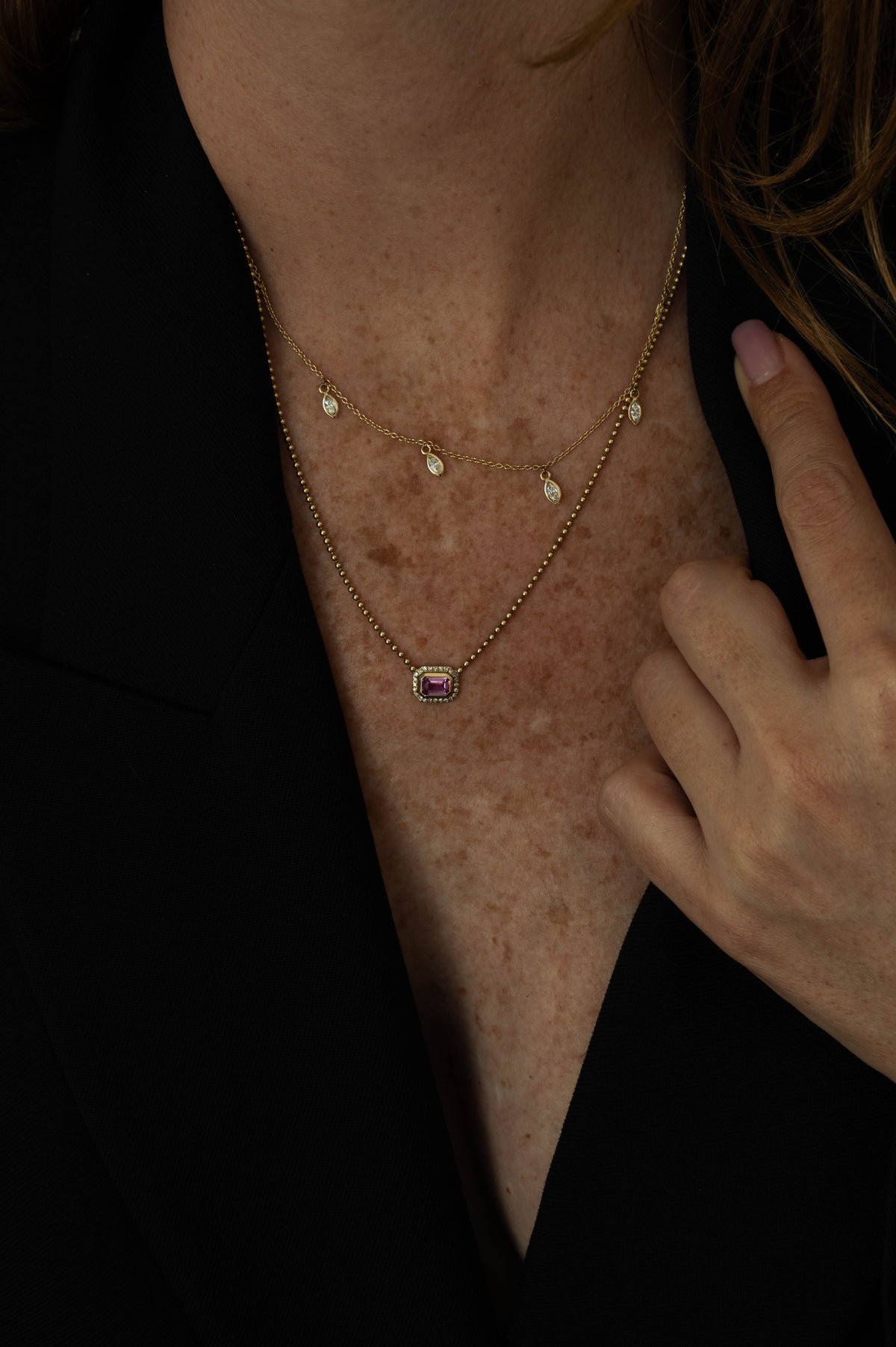 Ball Chain con Safiro Rosa