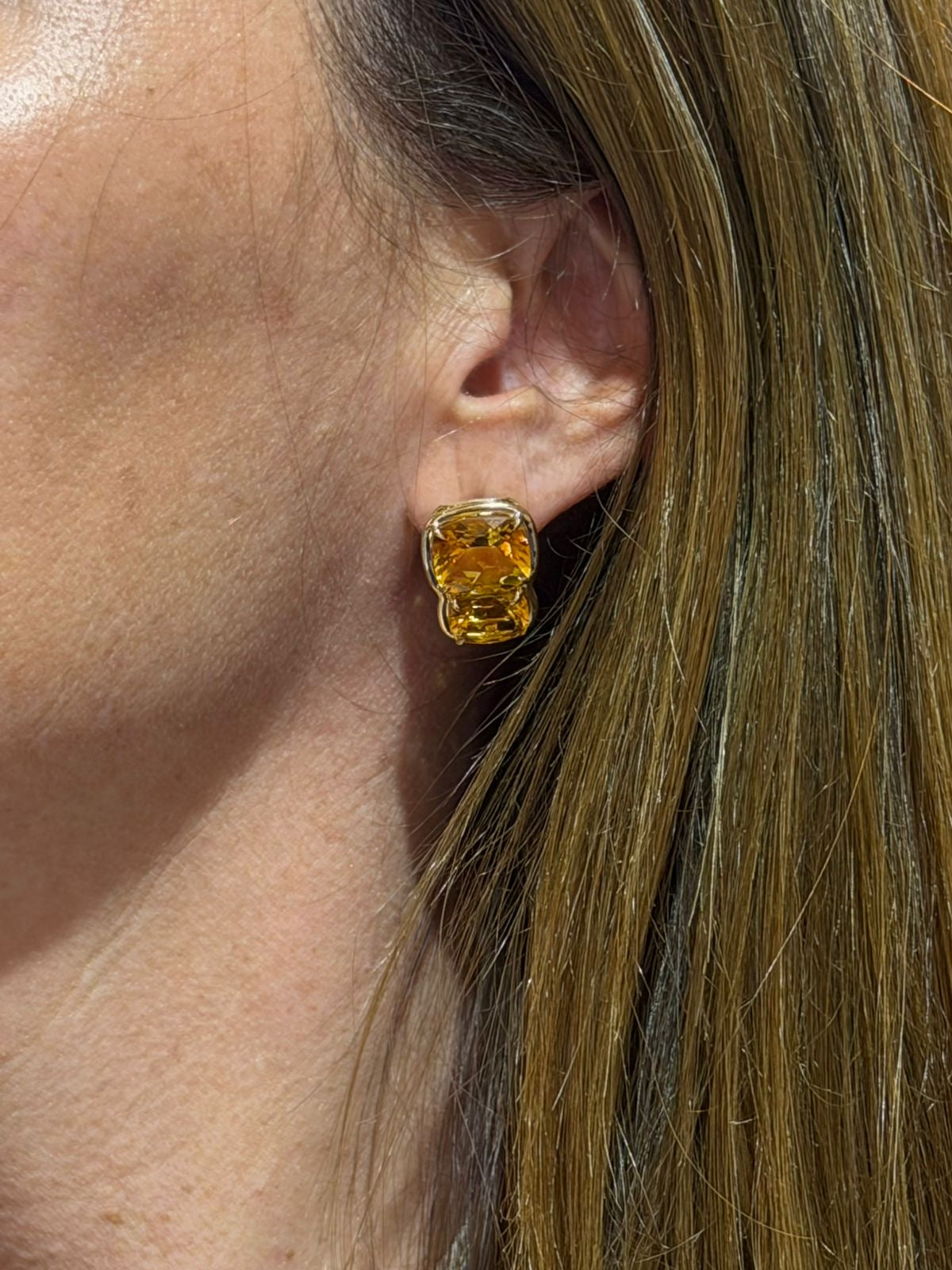 Aretes Citrino Miel Corte Cushion